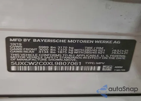 2020 BMW X7 xDrive40I z USA, uszkodzony, nr VIN 5UXCW2C0XL9B07061